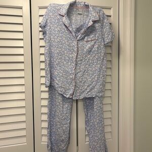 Splendid Capri Pajama Set Light Blue Pink Floral Size Large